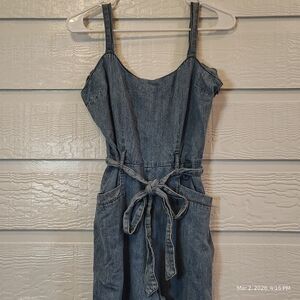 Light Denim Chambray Jumpsuit  Knotted Strap Belt Women Medium 100% Cotton